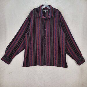 Vtg 90's Stacy Adams Burgundy Purple Striped Collared Retro Button Up Shirt